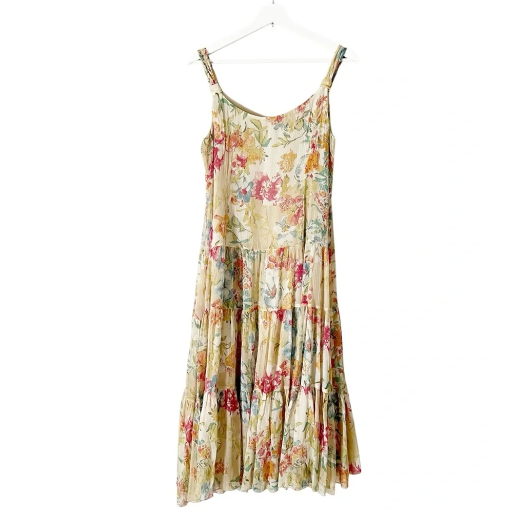 Nine West Floral‎ Sleeveless 100% Silk Tiared Dress Size 10P Dainty - Picture 9 of 12